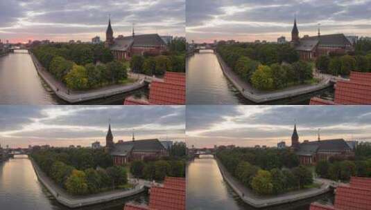 加里宁格勒康德大教堂日落时的景色高清在线视频素材下载