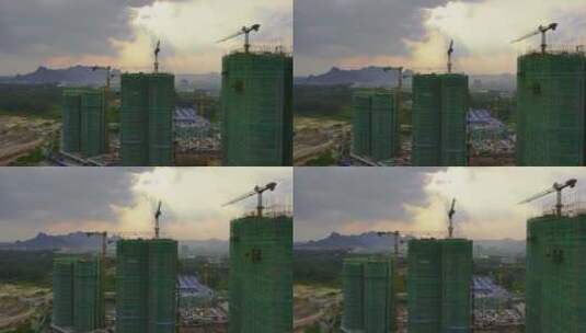 航拍城市楼盘房产建筑工地施工工人吊塔高清在线视频素材下载