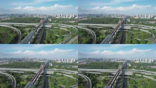 宁波城市风光地铁航拍高清在线视频素材下载