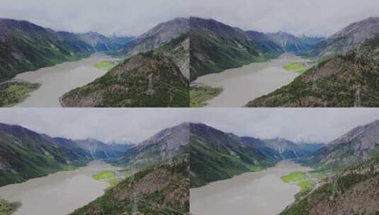 西藏昌都然乌湖和周边高压线电力系统航拍高清在线视频素材下载
