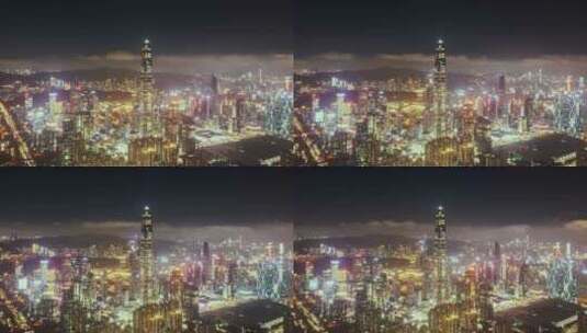 4K航拍深圳平安大厦环绕夜景延时高清在线视频素材下载