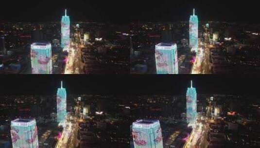 河北保定万博广场夜景灯光航拍高清在线视频素材下载