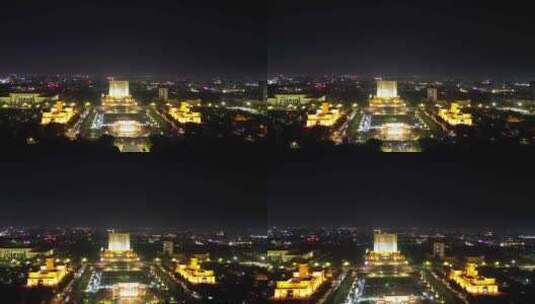 航拍山东东营市政府新世纪广场夜景高清在线视频素材下载