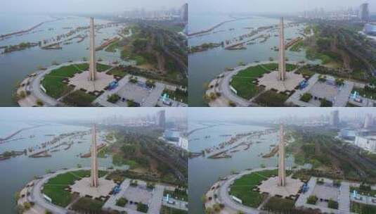 安徽省合肥市渡江战役胜利之塔航拍高清在线视频素材下载