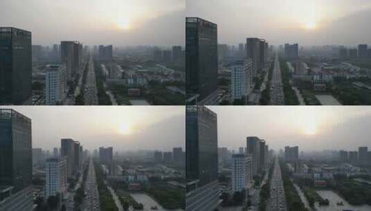 河北邯郸城市日落晚霞夕阳航拍高清在线视频素材下载