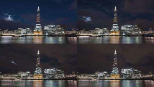 伦敦海滨的夜间延时高清在线视频素材下载