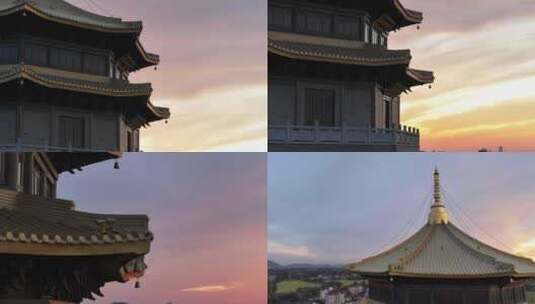 黄昏夕阳下寺院里的宝塔高清在线视频素材下载