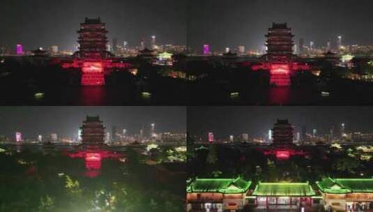 江西南昌滕王阁夜景灯光航拍高清在线视频素材下载