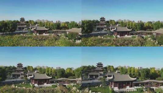 无人机航拍公园古建筑高清在线视频素材下载