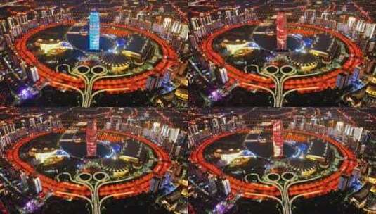 中国河南郑州郑东新区CBD夜景航拍高清在线视频素材下载