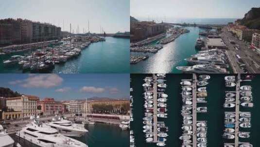 城市航拍法国摩纳哥尼斯海岸大海游艇码头高清在线视频素材下载