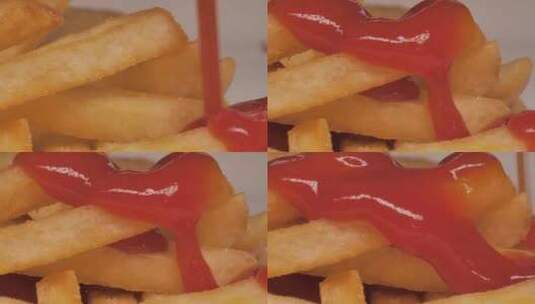 油炸薯条 土豆条 番茄酱高清在线视频素材下载