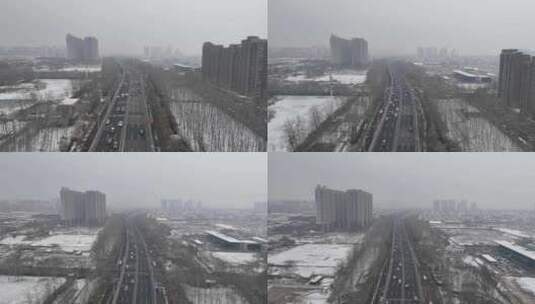 航拍城市雪景 石家庄 交通高清在线视频素材下载