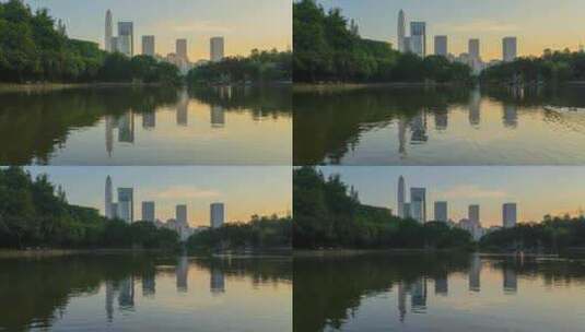 广东深圳莲花山公园黄昏湖景延时高清在线视频素材下载