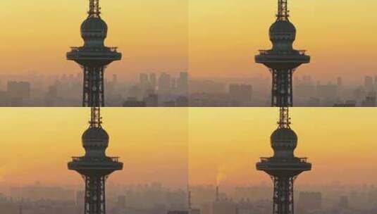 中国黑龙江哈尔滨龙塔城市风光航拍高清在线视频素材下载