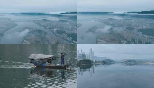 宁德东湖 湖面倒影 镜面湖 泛舟 撑桨高清在线视频素材下载