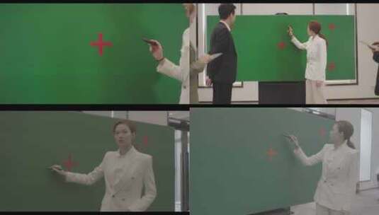 商务会议女白领结合绿幕大屏讲解演示高清在线视频素材下载