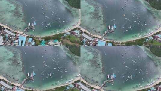 泰国大皮皮岛屿繁忙的海岸自然风光航拍高清在线视频素材下载