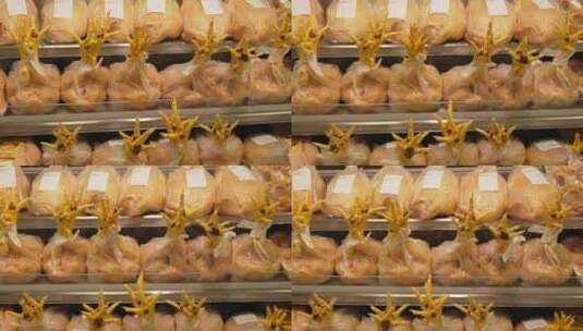 在市场或超市，柜台上有未割包皮腿的鸡高清在线视频素材下载