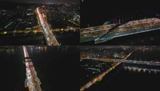杭州钱塘江复兴大桥夜晚夜景航拍车流交通城高清在线视频素材下载