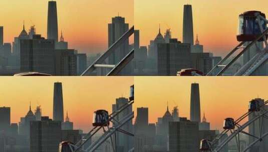 天津之眼清晨日出航拍3高清在线视频素材下载