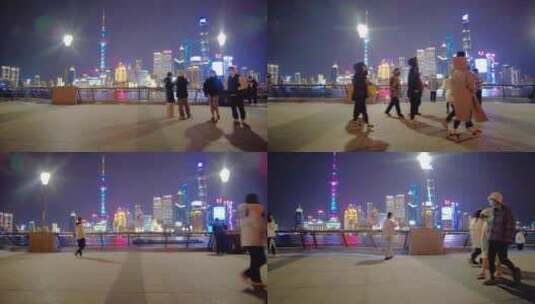 上海外滩游客人流夜景视频素材高清在线视频素材下载