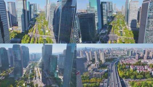 杭州钱江新城上城区高楼大厦航拍秋石高架路高清在线视频素材下载