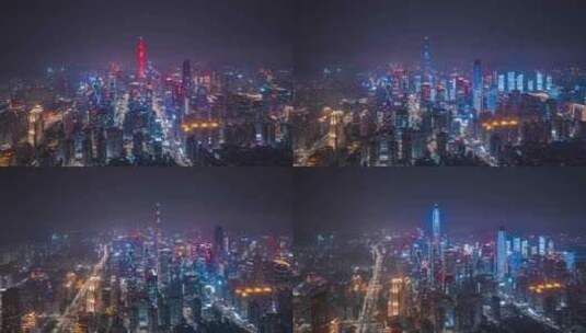 深圳市民中心夜晚转灯光秀航拍延时高清在线视频素材下载