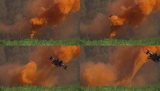 无人机低空飞行穿过烟雾慢动作高清在线视频素材下载