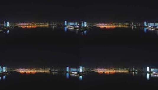 湖南长沙湘江两岸夜景灯光桥梁航拍高清在线视频素材下载