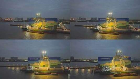 上海宝山宝钢货运码头夜晚夜景航拍高清在线视频素材下载