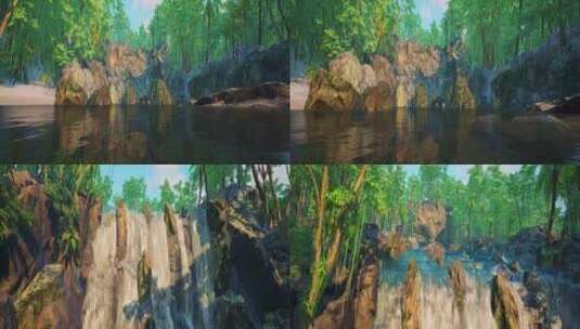 8K森林水流瀑布流水场景高清在线视频素材下载