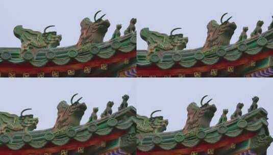 瓦片屋顶瓦当五脊六兽琉璃瓦故宫古建筑高清在线视频素材下载