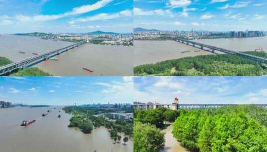 雨季洪涝 南京长江水位上升高清在线视频素材下载