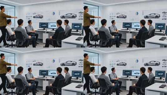 汽车设计师团队会议讨论场景高清在线视频素材下载