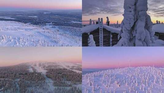 航拍雪山森林雪景滑雪场蓝天白云高清在线视频素材下载