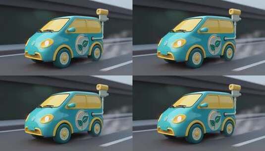 卡通风格行驶中的环保汽车高清在线视频素材下载