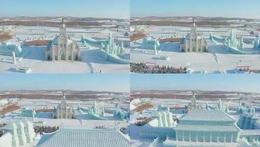 吉林长春冰雪新天地雪景航拍高清在线视频素材下载