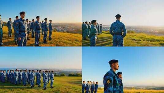 军人草地列队训练场景高清在线视频素材下载