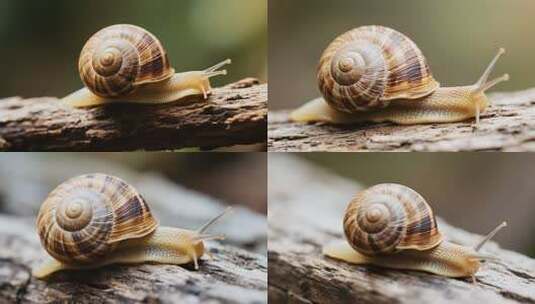 蜗牛在木头上爬行特写素材高清在线视频素材下载
