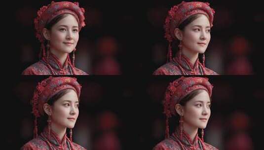 蒙古族少女身着传统服饰温婉一笑高清在线视频素材下载