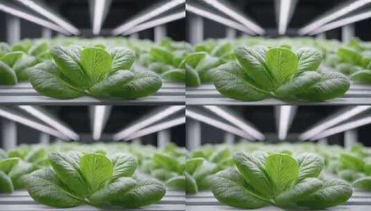 室内水培生菜在LED灯光下茁壮成长高清在线视频素材下载
