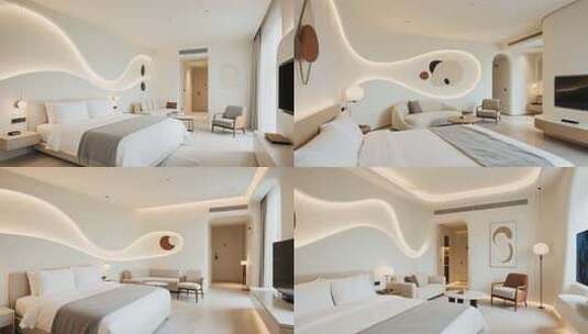 现代酒店卧室室内场景高清在线视频素材下载