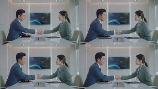 职场男女握手签约高清在线视频素材下载