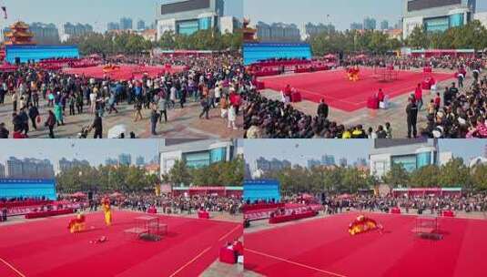 喜庆祥和的舞狮表演高清在线视频素材下载