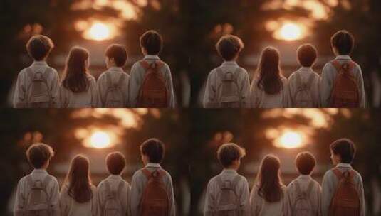 学生们眺望未来日出充满希望高清在线视频素材下载