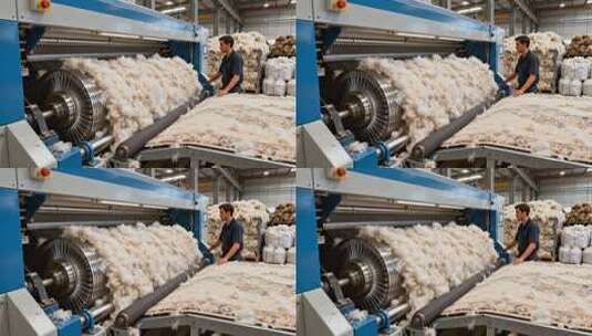 工厂工人操作纺织机器高清在线视频素材下载