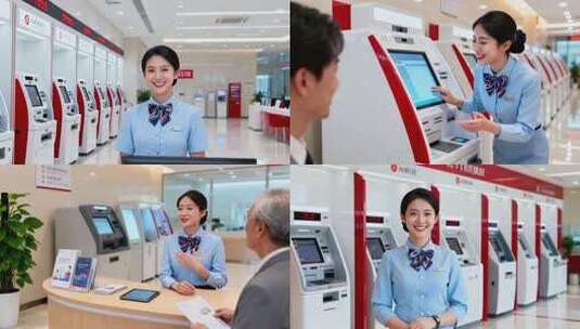 银行职员指导客户使用自助设备高清在线视频素材下载