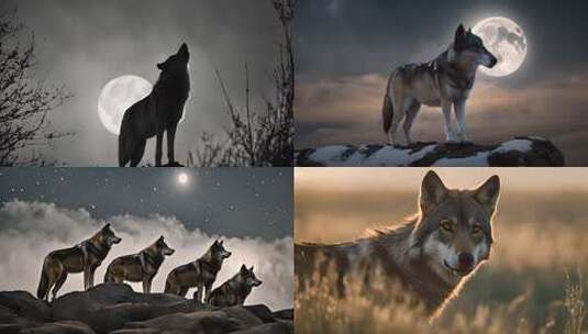 月夜下狼仰天长嚎画面高清在线视频素材下载