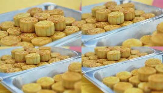 托盘上摆放的广式月饼高清在线视频素材下载